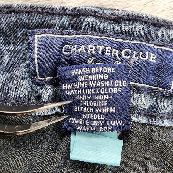 Charter Club Jeans Womens 10 Blue Geometric Lexington Straight Leg Stretch Denim - Picture 8 of 14